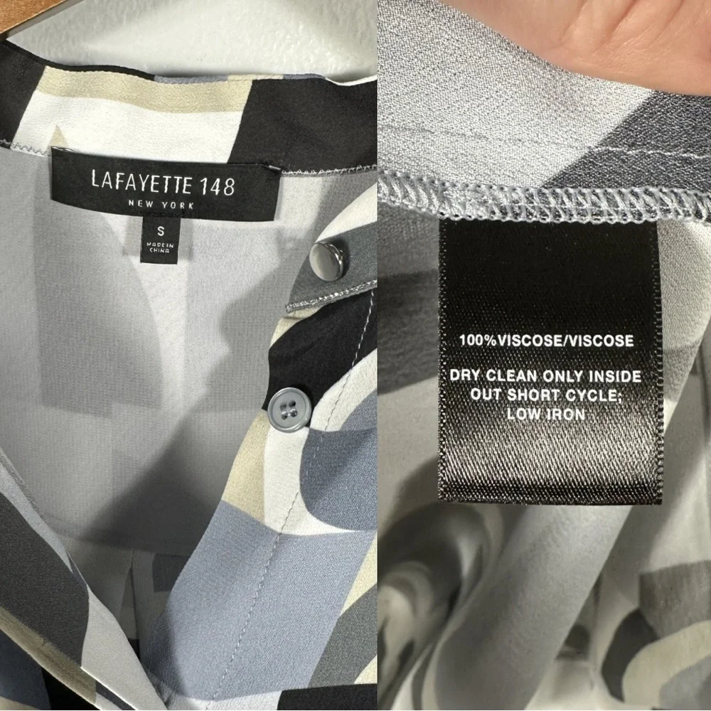 Lafayette 148 New York Scottie Abstract Geometric Blouse Size Small Contemporary - Picture 9 of 14